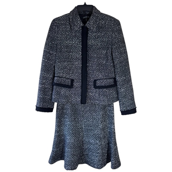 Lafayette‎ 148 New York Suit Black Tweed Wool Blend Jacket Sz. 6 Skirt Sz 4EUC